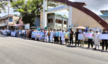 লালমোহনে প্রাথমিক বিদ্যালয়ের সহকারী শিক্ষকদের মানববন্ধন