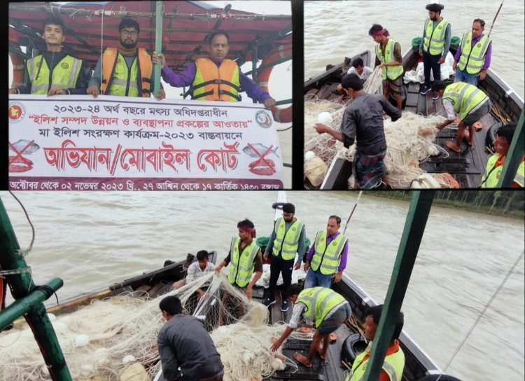 ৭ নম্বর বিপদ সংকেতেও তজুমদ্দিনে মৎস্য অফিসের অভিযানে জাল ও নৌকা আটক